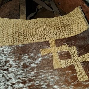 Leather hand bag with cross detail